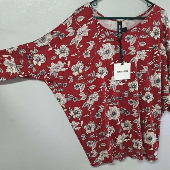 Agnes & Dora Dolman Sleeve Top Cherry Blossom Floral Womens Plus XXXL Red - Picture 2 of 7